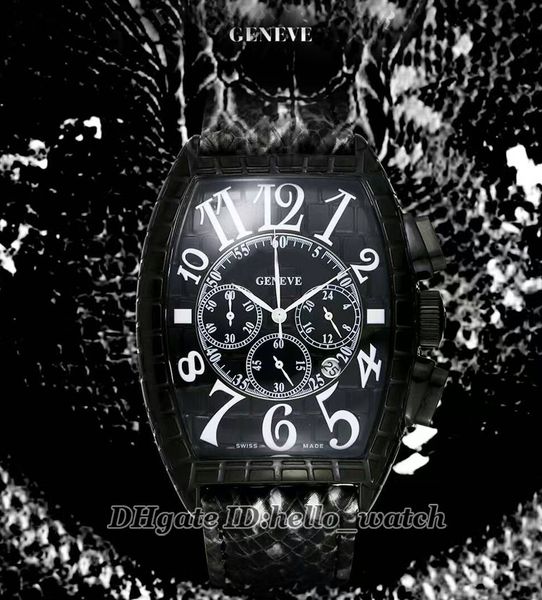 Black Croco Pvd Black With Dial Mens Watch Quartz Chronograph Snakeskin Pattern Lather Strap Watches