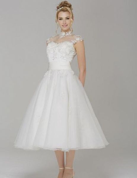 1950s vintage tea length wedding dresses cap sleeve high neck lace a line classic short bridal gowns zipper back custom made, White
1950s vintage tea length wedding dresses cap sleeve high neck lace a line classic short bridal gowns zipper back custom made, White