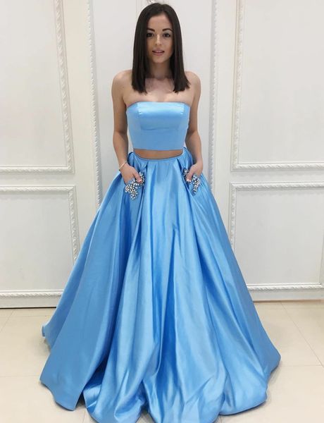 strapless two pieces prom dresses satin a-line blue party dresses with pockets dazzling beaded evening dresses vestido de noiva, Black
strapless two pieces prom dresses satin a-line blue party dresses with pockets dazzling beaded evening dresses vestido de noiva, Black