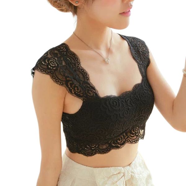 

wholesale-2016 new women lace bralette bra bustier crop black cropped blusas vest halter tank camisole haut femme z1, Black;white