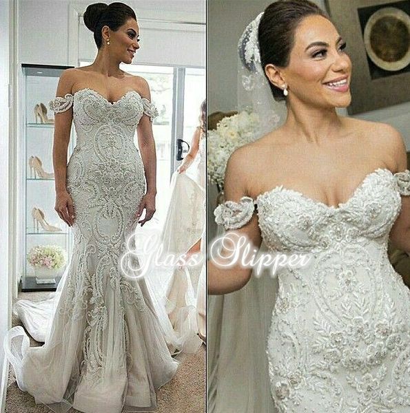 2016 elegant beaded appliques wedding dresses mermaid off the shoulder sleeveless chapel train back bridal gowns, White
2016 elegant beaded appliques wedding dresses mermaid off the shoulder sleeveless chapel train back bridal gowns, White