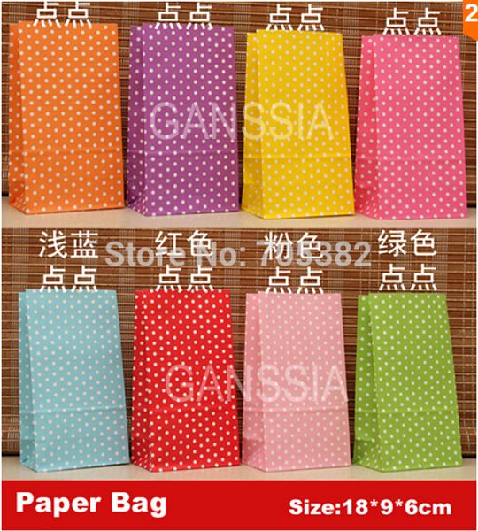 Wholesale-(one Lot One Color, Pls Choose Color)18x9x6cm Polka Dot Kraft Dot No Handle Gift Paper Bag Package Bags Daily Supplies(-1544)