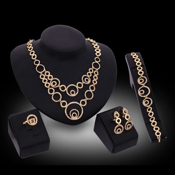 bracelets necklaces earrings rings jewelry sets luxury fashion rhinestone 18k gold plated circles alloy party jewelry 4-piece set js167, Slivery;golden
bracelets necklaces earrings rings jewelry sets luxury fashion rhinestone 18k gold plated circles alloy party jewelry 4-piece set js167, Slivery;golden