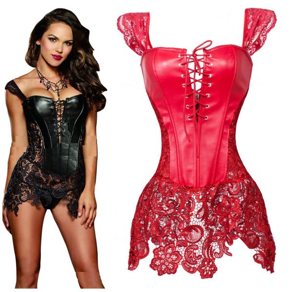 style steampunk faux leather lace up steel boned bustier corset overbust black brocade size s-2xl black/red, Black;white
style steampunk faux leather lace up steel boned bustier corset overbust black brocade size s-2xl black/red, Black;white