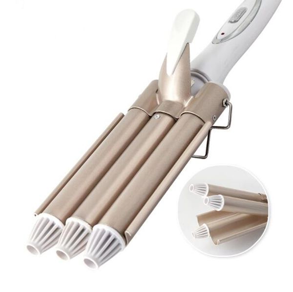 

3 triple barrel ceramic hair curler electric curling iron wand salon curl waver roller hair styling tools 110-220v