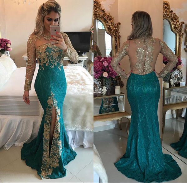 good quality dark green mermaid lace evening dresses 2017 jewel sheer back long sleeves split front celebrity dresses party dresses, Black;red
good quality dark green mermaid lace evening dresses 2017 jewel sheer back long sleeves split front celebrity dresses party dresses, Black;red