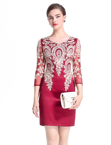 lace patchwork embroidery women sheath dress 3/4 sleeve dresses 0917102-b, White;black
lace patchwork embroidery women sheath dress 3/4 sleeve dresses 0917102-b, White;black