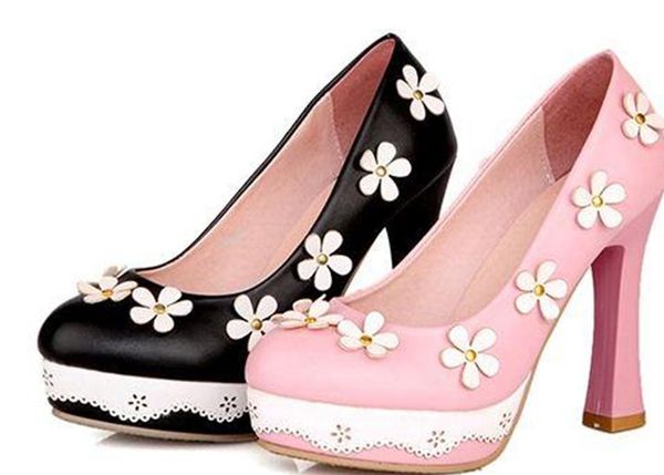 south korea vi new princess sweet shallow mouth round pink flowers in spring and summer high heeled shoes, Black
south korea vi new princess sweet shallow mouth round pink flowers in spring and summer high heeled shoes, Black