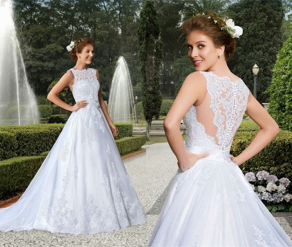 elegant scoop neck full lace a-line wedding dresses 2018 with bowknot besded appliques vintage court train wedding dresses bridal gowns, White
elegant scoop neck full lace a-line wedding dresses 2018 with bowknot besded appliques vintage court train wedding dresses bridal gowns, White