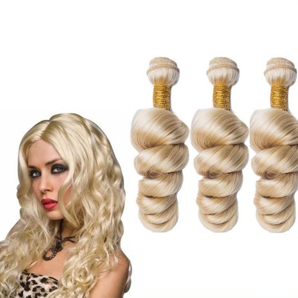 8a brazilian blonde hair loose wave weaves 3pcs lot pure color #613 platinum blonde loose curly human hair bundles extensions, Black 
8a brazilian blonde hair loose wave weaves 3pcs lot pure color #613 platinum blonde loose curly human hair bundles extensions, Black
