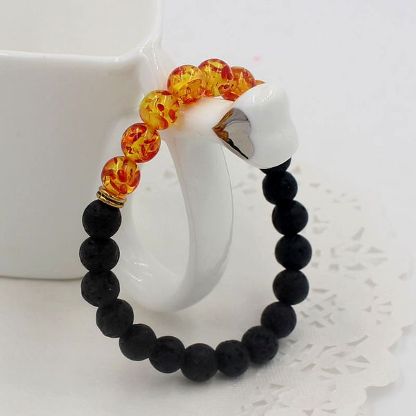 8mm natural lava stone round shape beads strands charm bracelets fashion elastic jewelry gift for women men, Black 
8mm natural lava stone round shape beads strands charm bracelets fashion elastic jewelry gift for women men, Black