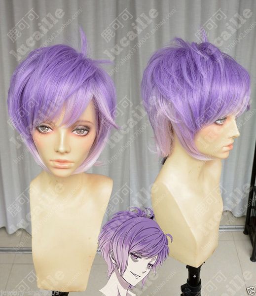 gt;>>new wig cosplay short kanato purple gradient heat resistant wig, Black;brown