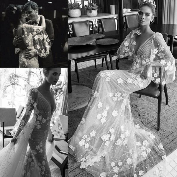 3d-floral appliques long sleeves keyhole back ruched wedding dresses 2018 elihav sasson bridal deep v neck illusion wedding gowns, White
3d-floral appliques long sleeves keyhole back ruched wedding dresses 2018 elihav sasson bridal deep v neck illusion wedding gowns, White