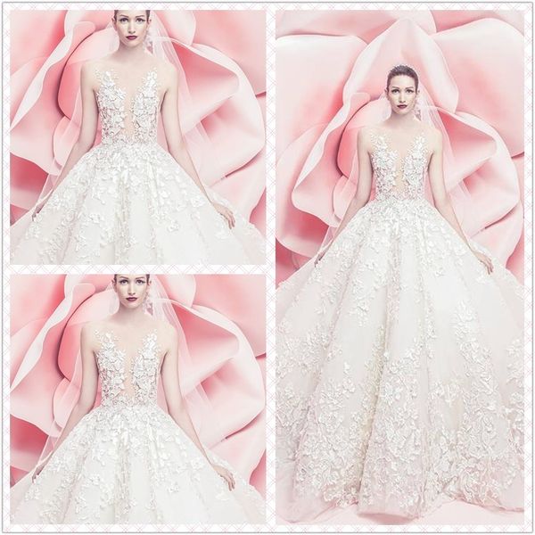 michael cinco 2017 luxury lace wedding dresses 3d-floral appliques sleeveless ball gown bridal gowns cathedral train wedding dress, White
michael cinco 2017 luxury lace wedding dresses 3d-floral appliques sleeveless ball gown bridal gowns cathedral train wedding dress, White