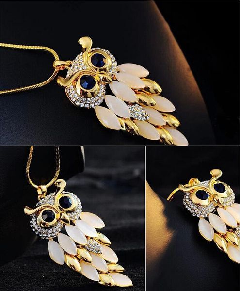 owl opal crystal necklace vintage 18k gold plated diamond pendant for women sweater jewelry chain, Black
owl opal crystal necklace vintage 18k gold plated diamond pendant for women sweater jewelry chain, Black