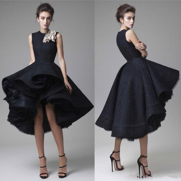 2017 dark navy jewel neck hi low prom dresses hand made flower sleeveless knee length ball gown party gown formal evening dress custom made, Black
2017 dark navy jewel neck hi low prom dresses hand made flower sleeveless knee length ball gown party gown formal evening dress custom made, Black