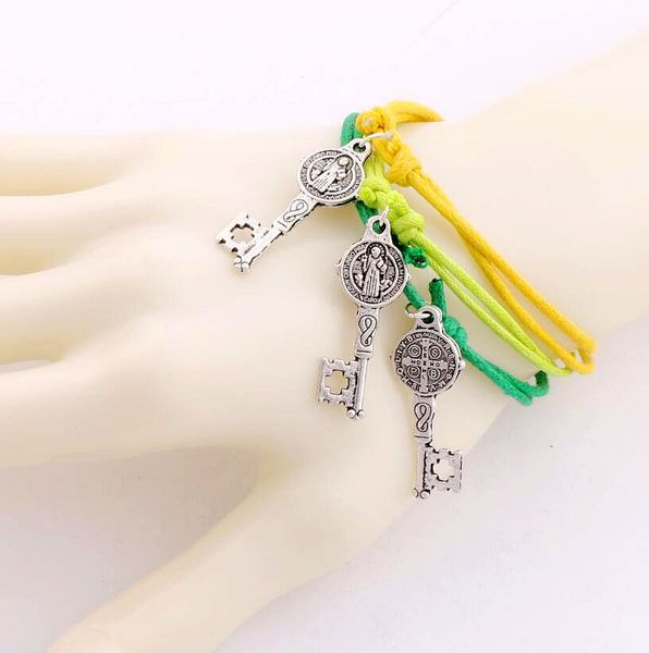 32colors adjustable st benedict medal cross key bracelet pendant catholicism kabbalah korea waxed cotton cord bracelets bc1640 24pcs/lot, Golden;silver
32colors adjustable st benedict medal cross key bracelet pendant catholicism kabbalah korea waxed cotton cord bracelets bc1640 24pcs/lot, Golden;silver
