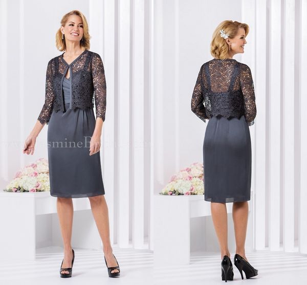 Grey 2020 Jasmine Mother Of The Bride Dresses Elegant Chiffon Knee Length With Lace Jackets Formal Prom Wedding Party Dress
Grey 2020 Jasmine Mother Of The Bride Dresses Elegant Chiffon Knee Length With Lace Jackets Formal Prom Wedding Party Dress