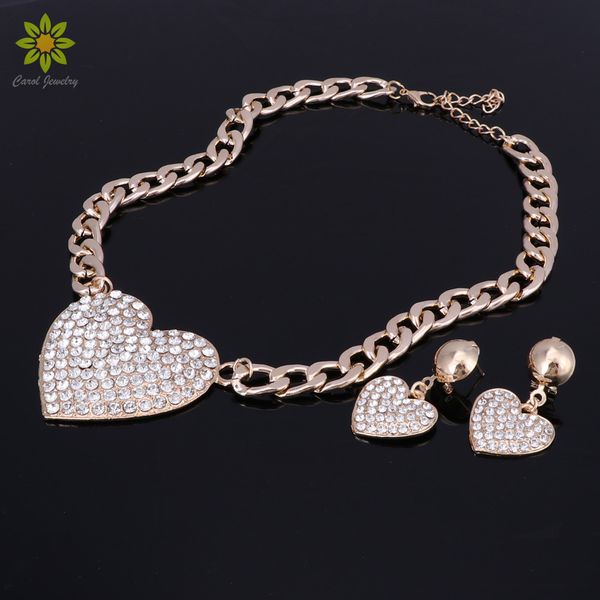 new design rhinestone heart-shaped pendant necklace and earrings for women gold plated jewelry set 2017 sale, Slivery;golden
new design rhinestone heart-shaped pendant necklace and earrings for women gold plated jewelry set 2017 sale, Slivery;golden