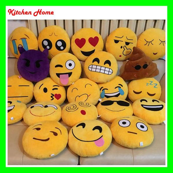

20 designs 32cm soft emoji pillows cute cartoon round yellow qq emoji smiley or poo shape cushion pillows funny stuffed bolster cushions