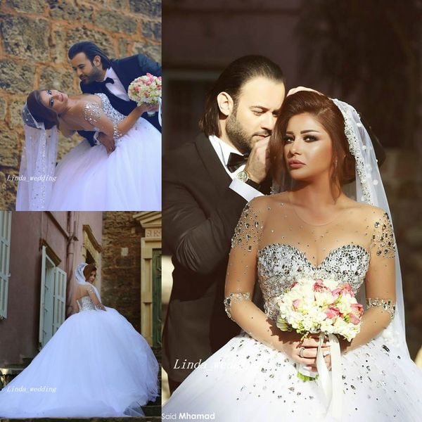 2019 long sleeve wedding dresses vintage luxury ball gown sheer sweetheart rhinestones crystals formal long bridal party gowns, White
2019 long sleeve wedding dresses vintage luxury ball gown sheer sweetheart rhinestones crystals formal long bridal party gowns, White
