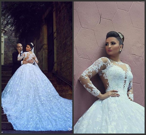 2021 ball gown sheer lace long train bridal wedding dresses sleeves plus size wedding gowns, White
2021 ball gown sheer lace long train bridal wedding dresses sleeves plus size wedding gowns, White