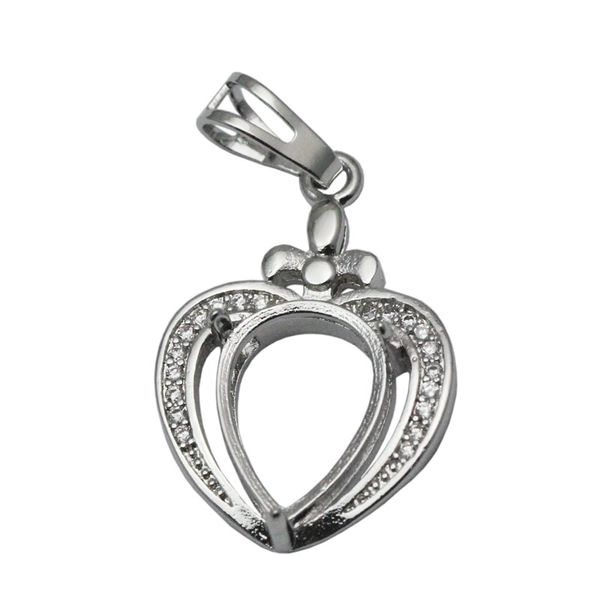 

beadsnice sterling silver necklace pendant tray heart shaped pendant blank cabochon setting gift for friends id 34052, Slivery;crystal
