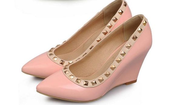 2017 new spring shoes size all-match leather rivet high heels work shoes with slope, Black
2017 new spring shoes size all-match leather rivet high heels work shoes with slope, Black