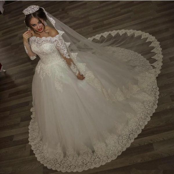 2019 ball gown wedding dresses with long sleeves ivory full off the shoulder beaded lace appliques vintage bridal gowns, White
2019 ball gown wedding dresses with long sleeves ivory full off the shoulder beaded lace appliques vintage bridal gowns, White