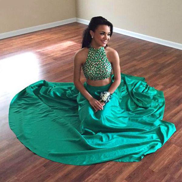 splendid two pieces prom dresses halter sequins beaded satin special occasion gowns split side crop arabic party formal dress, Black
splendid two pieces prom dresses halter sequins beaded satin special occasion gowns split side crop arabic party formal dress, Black