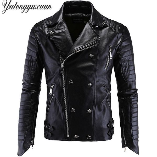 wholesale- 2017 real ceket autumn winter leather jacket mens rivets oblique zipper coat male motorcycle fit personalized jaqueta de couro, Black
wholesale- 2017 real ceket autumn winter leather jacket mens rivets oblique zipper coat male motorcycle fit personalized jaqueta de couro, Black