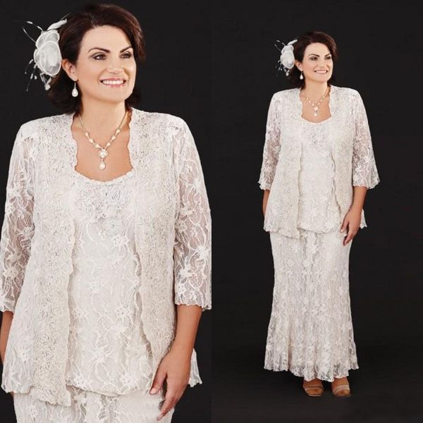 vintage 2019 ivory lace 3 pieces mother of bride dresses long sleeve jacket ankle length plus size dress for mother of the groom, Black;red
vintage 2019 ivory lace 3 pieces mother of bride dresses long sleeve jacket ankle length plus size dress for mother of the groom, Black;red