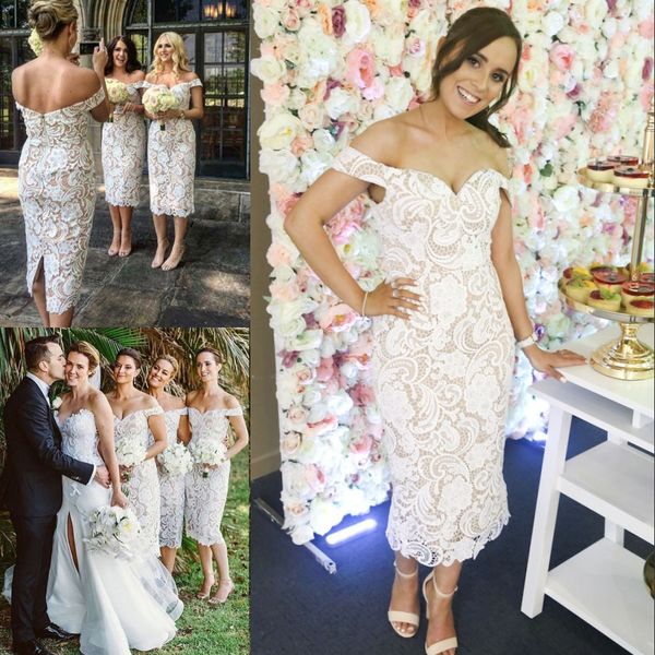 lace tea length country bridesmaids dresses off the shoulder sheath wedding guest dress sleeveless short maid of honor gowns, White;pink
lace tea length country bridesmaids dresses off the shoulder sheath wedding guest dress sleeveless short maid of honor gowns, White;pink