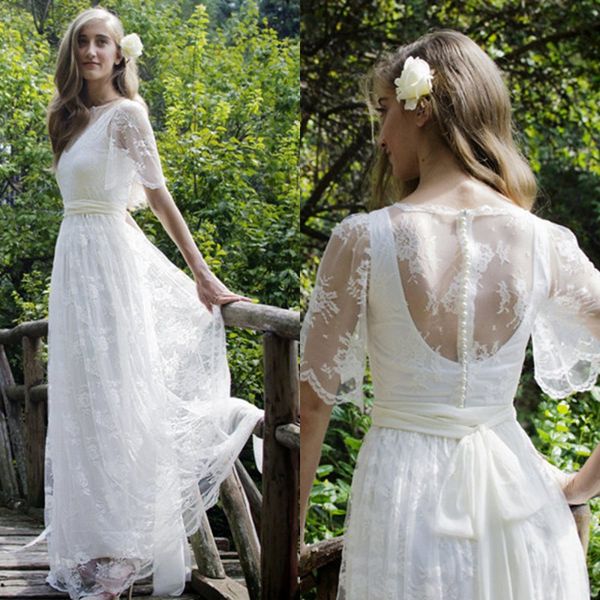bohemian wedding dresses 2018 elegant full lace illusion back short sleeve with sash long boho bridal gowns custom made china en11287, White
bohemian wedding dresses 2018 elegant full lace illusion back short sleeve with sash long boho bridal gowns custom made china en11287, White