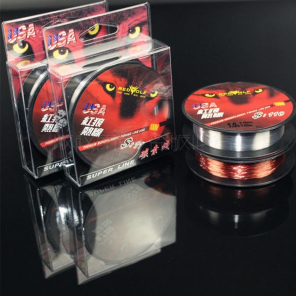 100m Nylon Fluorocarbon Fishing Line 0.1-0.5mm Carbon Fiber Leader Lines New Red Wolf Brand