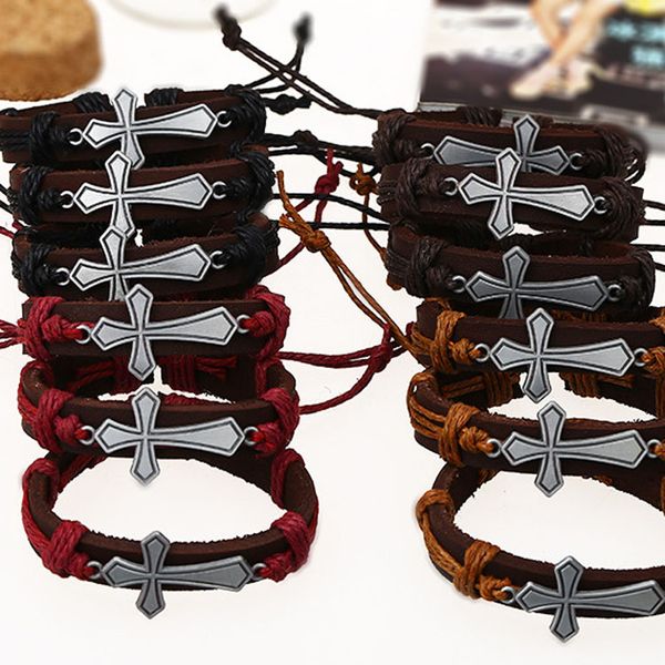 fashion leather rope braided handmade cross charm bracelets jewerly punk bangle for women men party club decor, Golden;silver
fashion leather rope braided handmade cross charm bracelets jewerly punk bangle for women men party club decor, Golden;silver