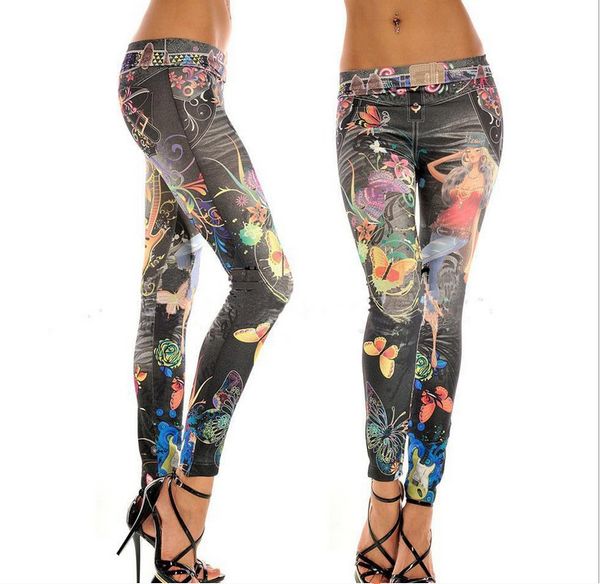 10 pecs wholesale- plus size slim new women seamless imitation cowboy pants printed leggings elasticity fashion butterfly girl pant, Black 
10 pecs wholesale- plus size slim new women seamless imitation cowboy pants printed leggings elasticity fashion butterfly girl pant, Black