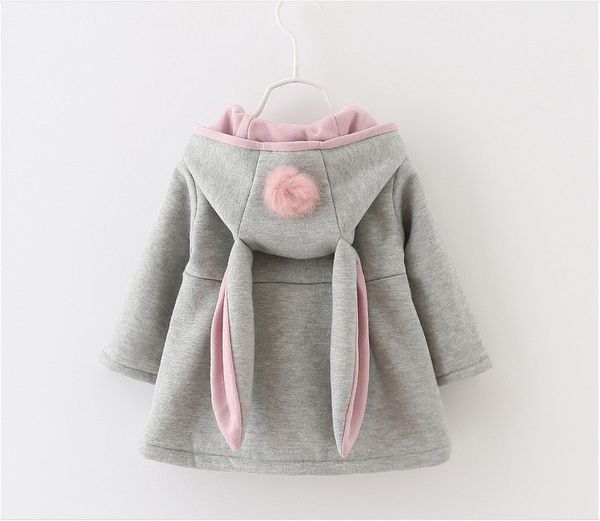 

2016 New Autumn Winter Baby Girls Rabbit Ears Hooded Princess Jacket Coats Infant Girl Cotton Outwear Cute Kids Jackets Christmas Gifts, Gray