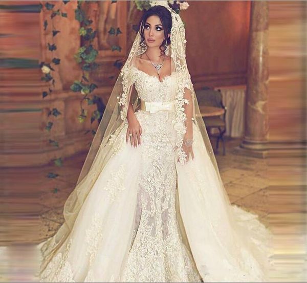 vintage overskirts wedding dresses train off shoulder sash mermaid lace wedding dress with detachable tulle train count train bridal gowns, White
vintage overskirts wedding dresses train off shoulder sash mermaid lace wedding dress with detachable tulle train count train bridal gowns, White