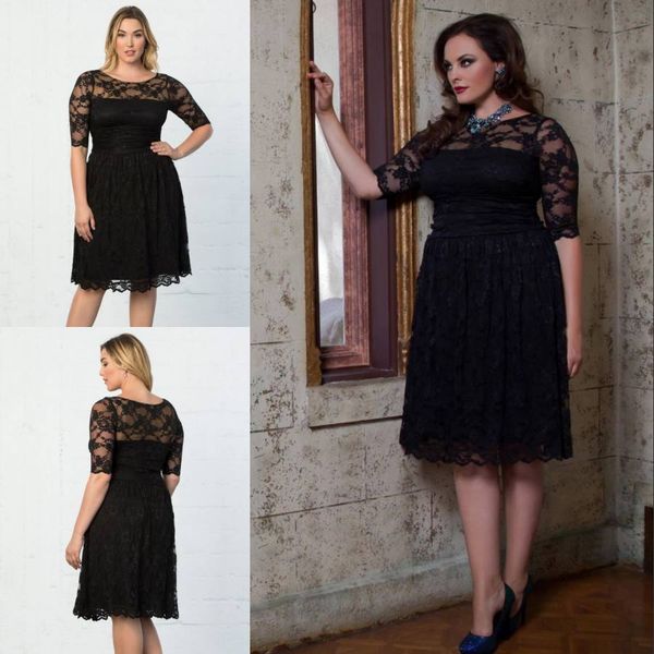 elegant black plus size lace formal dresses with half sleeves sheer bateau neck knee length evening gowns a-line short prom dress
elegant black plus size lace formal dresses with half sleeves sheer bateau neck knee length evening gowns a-line short prom dress
