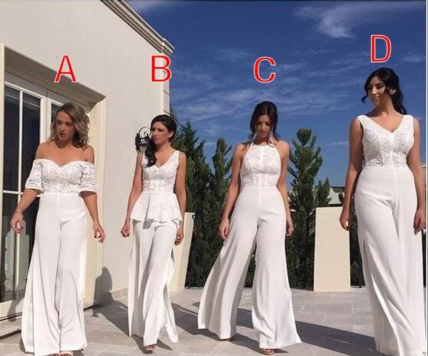 2020 new vintage style white lace jumpsuit bridesmaid dresses sweetheart neck formal dress for wedding party bridesmaids gowns, White;pink
2020 new vintage style white lace jumpsuit bridesmaid dresses sweetheart neck formal dress for wedding party bridesmaids gowns, White;pink