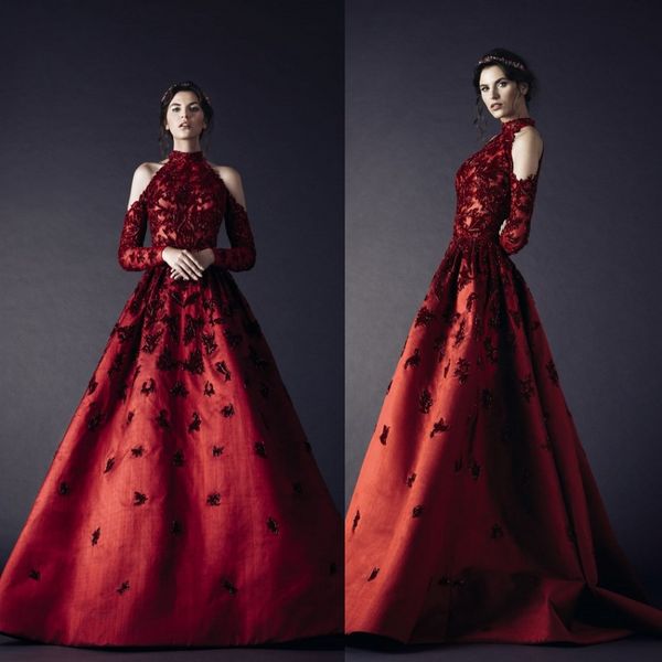 rami kadi 2019 red evening dresses high neckline long sleeve luxury arabic prom gowns beads sweep train formal dress, Black;red
rami kadi 2019 red evening dresses high neckline long sleeve luxury arabic prom gowns beads sweep train formal dress, Black;red
