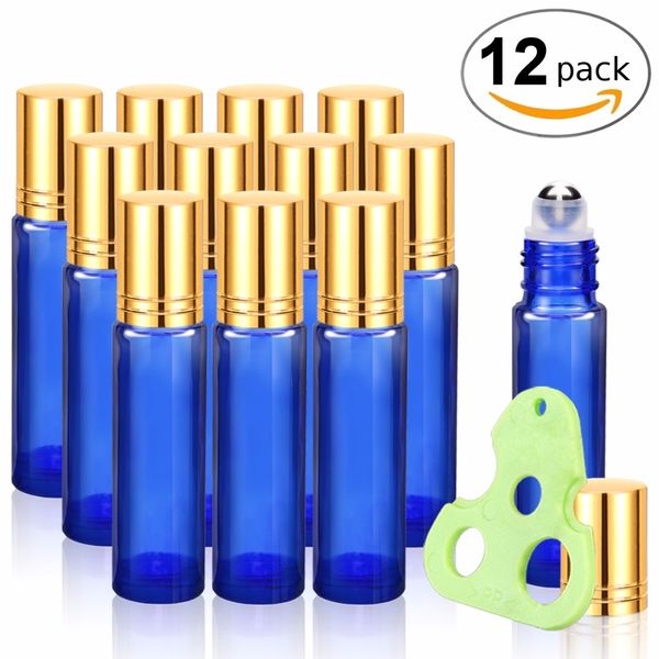 10ml essential oils roller bottles glass roll on bottles with metal roller balls gold caps, essential oils key included (blue
10ml essential oils roller bottles glass roll on bottles with metal roller balls gold caps, essential oils key included (blue