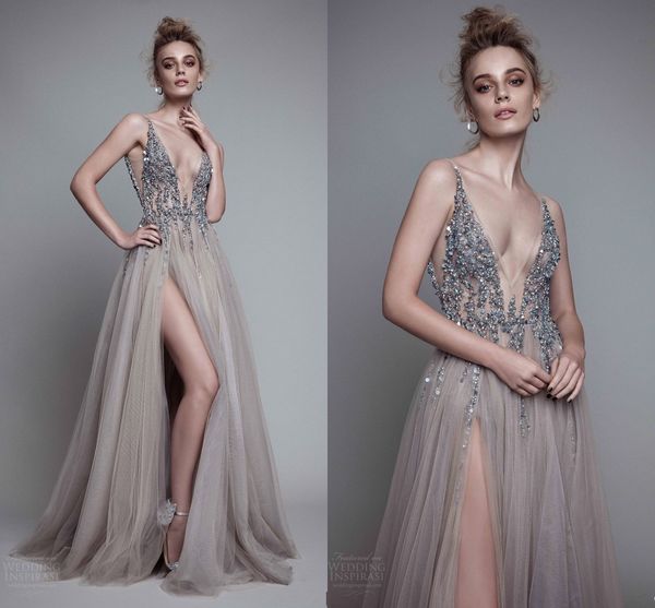 sparkly beaded deep v neck evening dresses 2017 new design tulle high split prom dresses gray formal party dresses for women custom made, Black;red
sparkly beaded deep v neck evening dresses 2017 new design tulle high split prom dresses gray formal party dresses for women custom made, Black;red