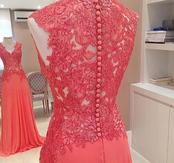 real coral evening gowns chiffon vintage prom dresses a line v neck with lace appliques bodice covered buttons, Black;red
real coral evening gowns chiffon vintage prom dresses a line v neck with lace appliques bodice covered buttons, Black;red