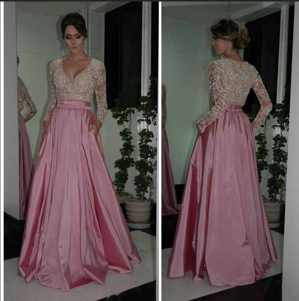elegant beads evening dresses long sleeve illusion evening gowns v neck pink prom dress robe de soiree arabic women formal party dress, Black;red
elegant beads evening dresses long sleeve illusion evening gowns v neck pink prom dress robe de soiree arabic women formal party dress, Black;red