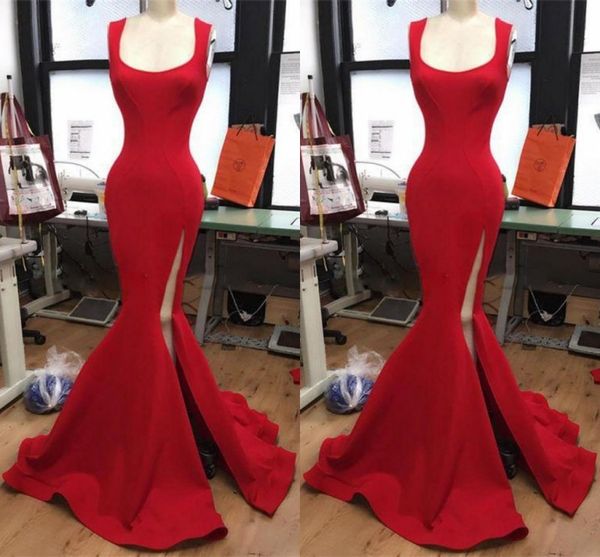 red scoop neckline evening gowns 2017 side high split mermaid prom dresses satin floor length formal party dresses ing, Black;red
red scoop neckline evening gowns 2017 side high split mermaid prom dresses satin floor length formal party dresses ing, Black;red