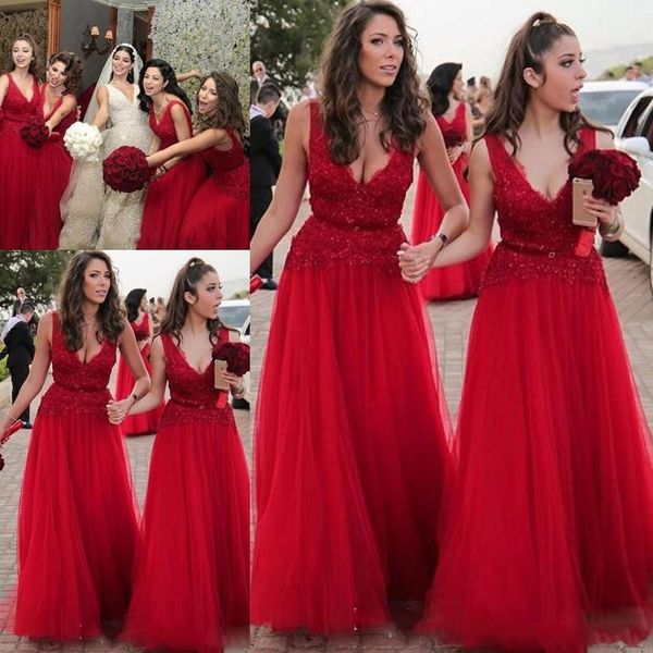 red deep v neck long bridesmaid dresses 2017 lace and tulle a line maid of honor gowns for wedding customized formal party dresses, White;pink
red deep v neck long bridesmaid dresses 2017 lace and tulle a line maid of honor gowns for wedding customized formal party dresses, White;pink