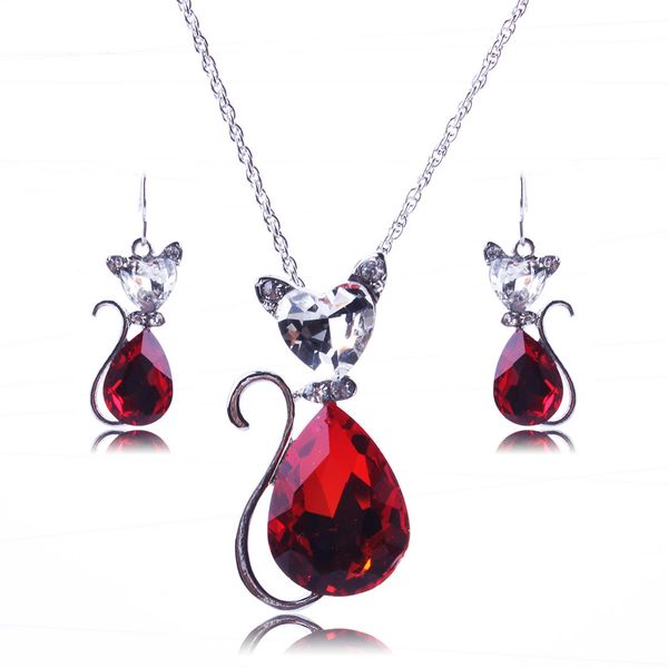 women wedding crystal jewelry sets rhinestone cute cats earrings/pendant necklaces red black blue white gold plating jewelry set new arrival, Silver
women wedding crystal jewelry sets rhinestone cute cats earrings/pendant necklaces red black blue white gold plating jewelry set new arrival, Silver