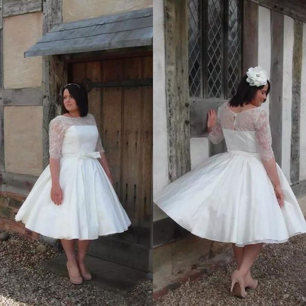 plus size short knee length wedding dresses 2017 vintage lace half sleeve satin with bow sash country bridal gowns custom made en10193, White
plus size short knee length wedding dresses 2017 vintage lace half sleeve satin with bow sash country bridal gowns custom made en10193, White